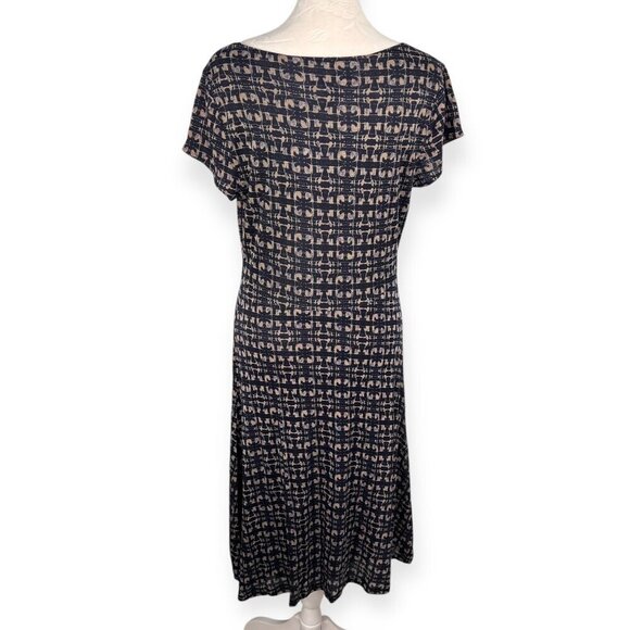 Jigsaw Draped V Neck Midi Dress Stretch Knit Blue Tan Size Small - Picture 5 of 9